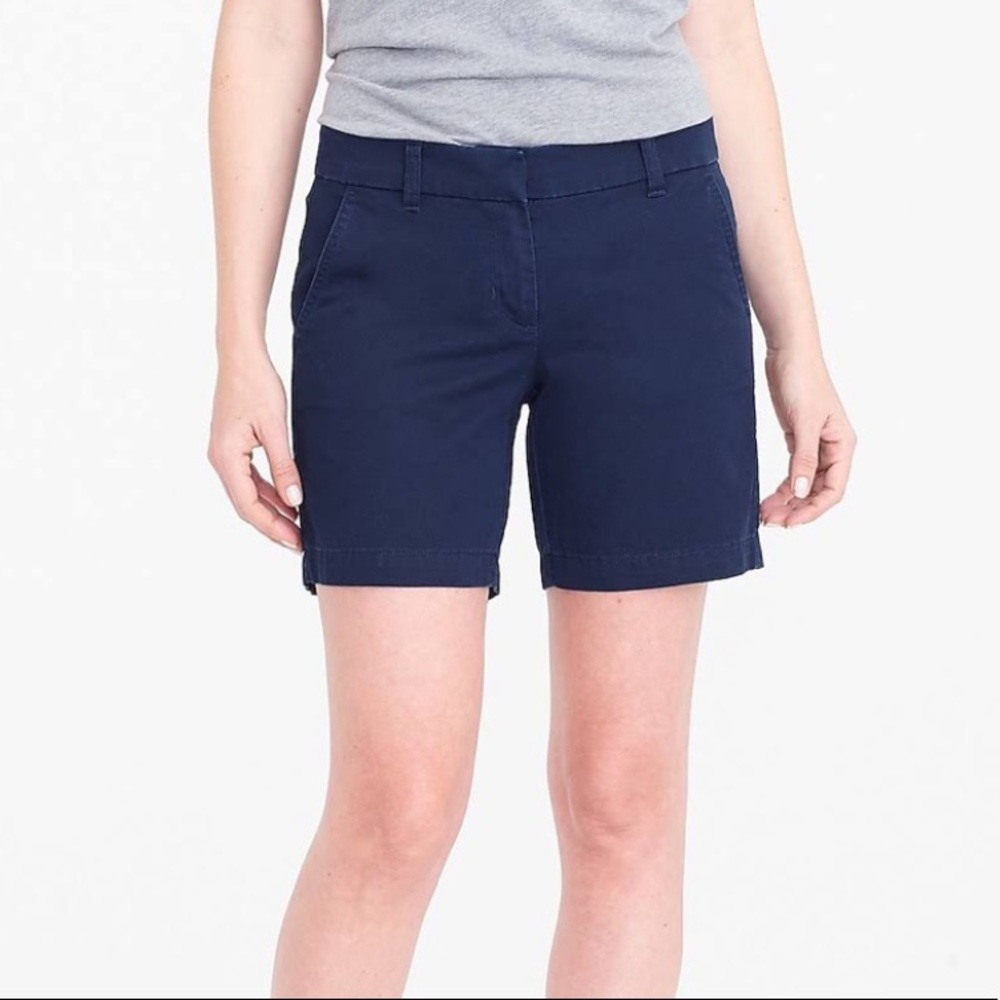 JCrew navy Bermuda shorts.